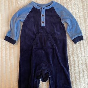 EUC Sz 12-18 mo Janie & Jack Blue Velour Jumpsuit